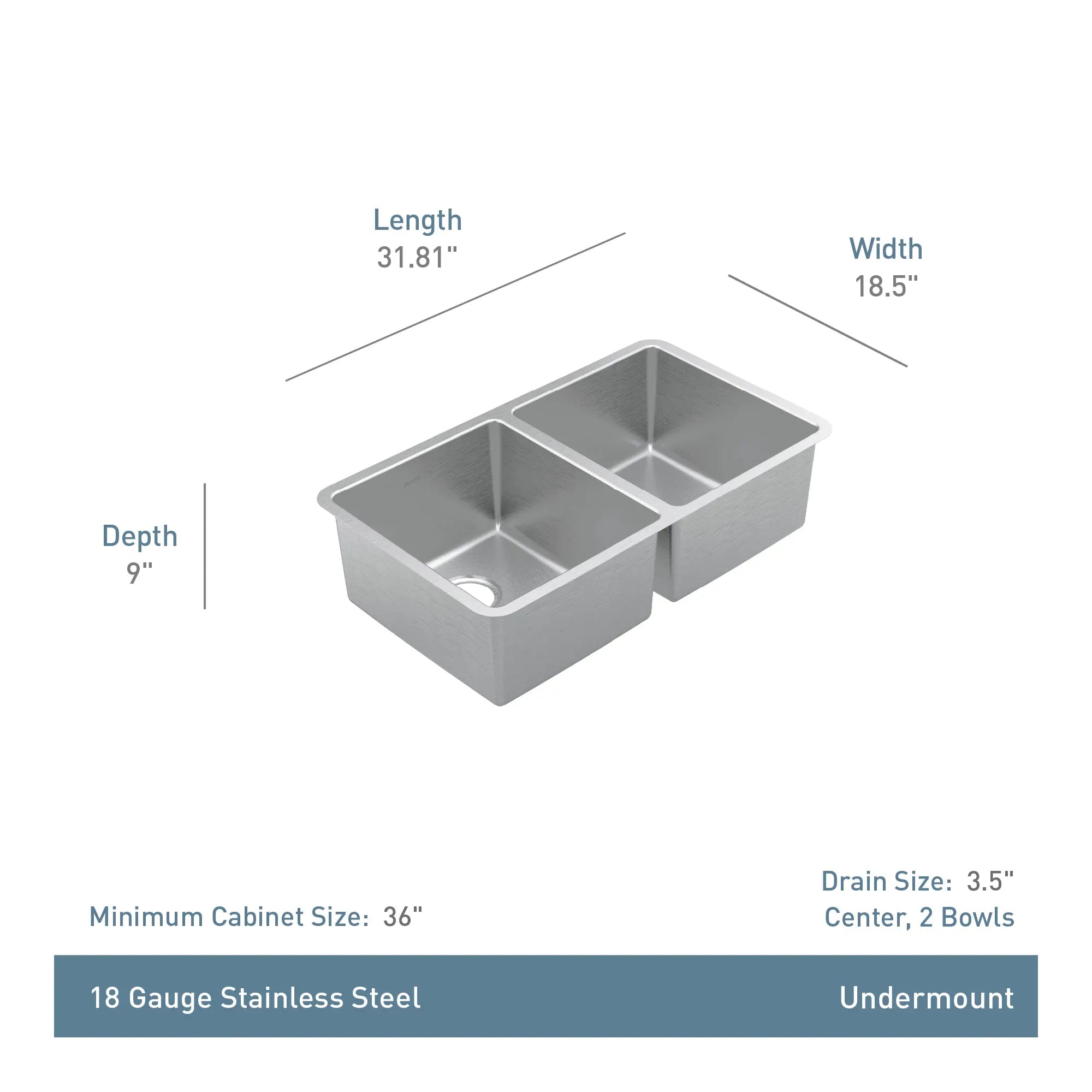 Prep 32 Steel Undermount Double Bowl Sink - Image 5