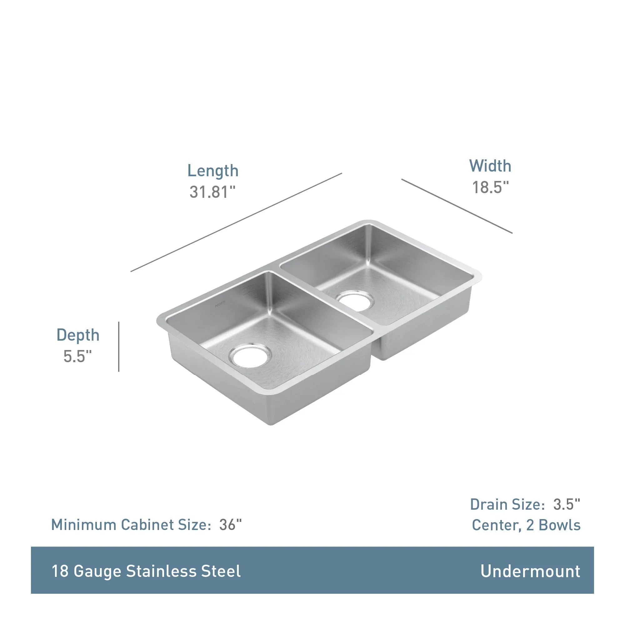 Prep 32 Steel Undermount Double Bowl Sink - Image 5