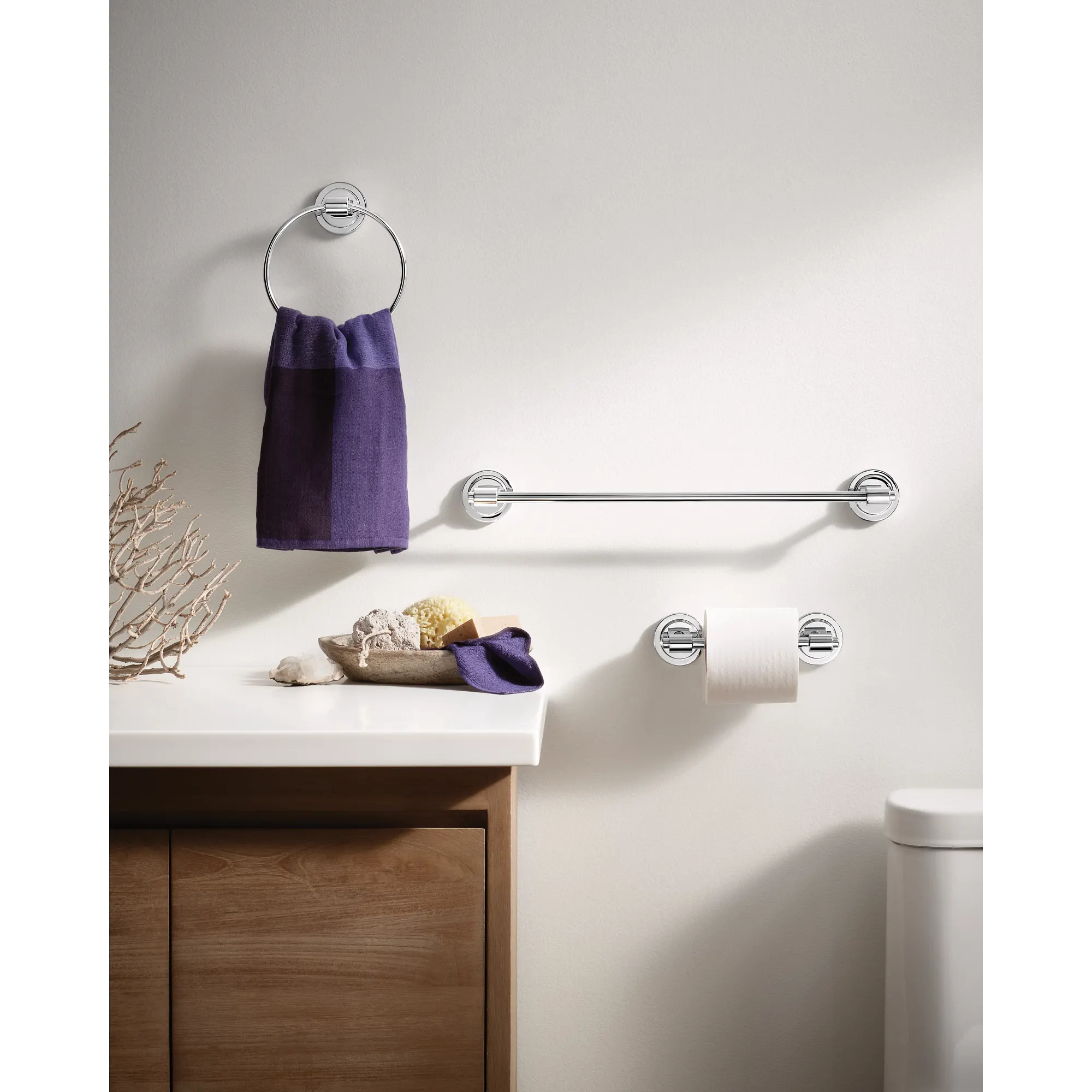 Iso 3 Pc Kit: Pivoting Paper Holder. Towel Bar and Towel Ring - Image 2