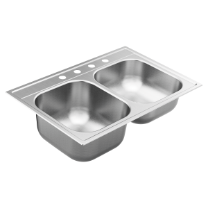 2000 Series 33x22 Steel 20 Gauge Double Bowl Drop In Sink